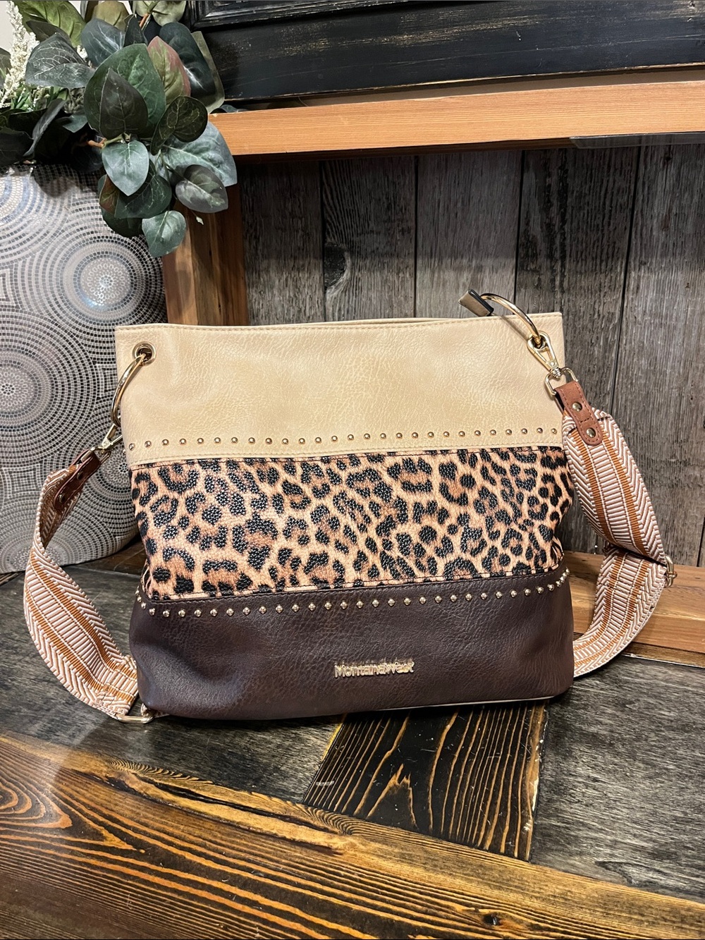 Montana West Leather Leopard Panel Crossbody